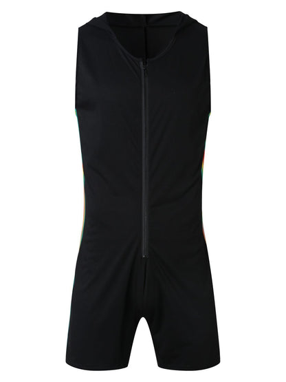 Men's Full Size Contrast Zip Front Sleeveless Active Romper Plus Size