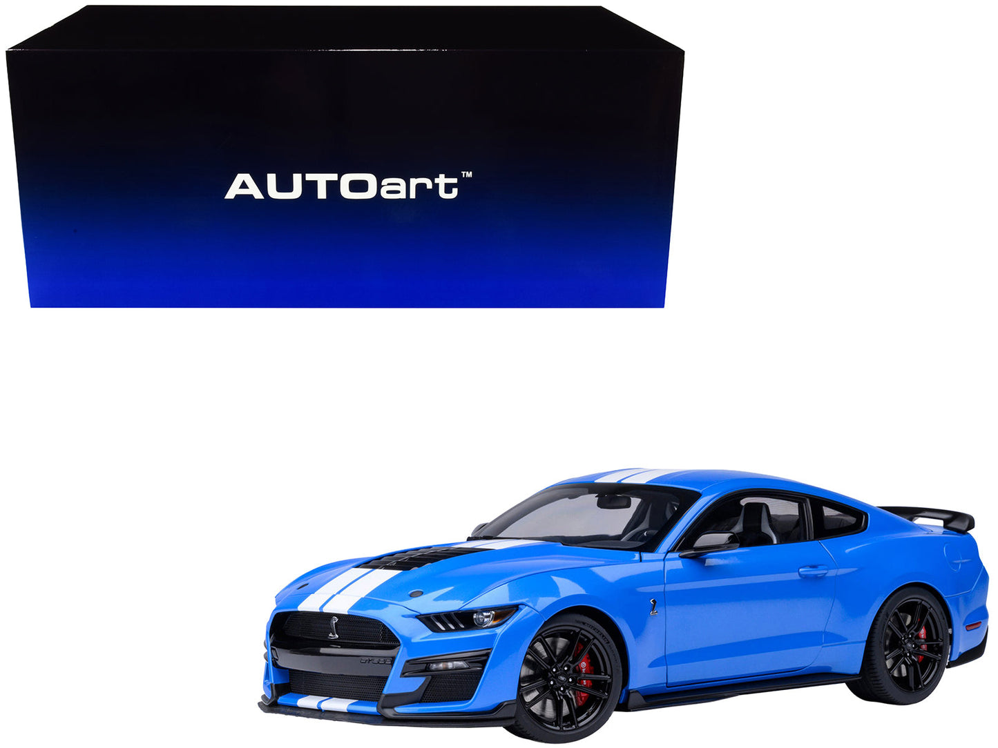Ford Mustang Shelby GT500 Grabber Blue with White Stripes 1/18 Model Car by Autoart  free shipping USA