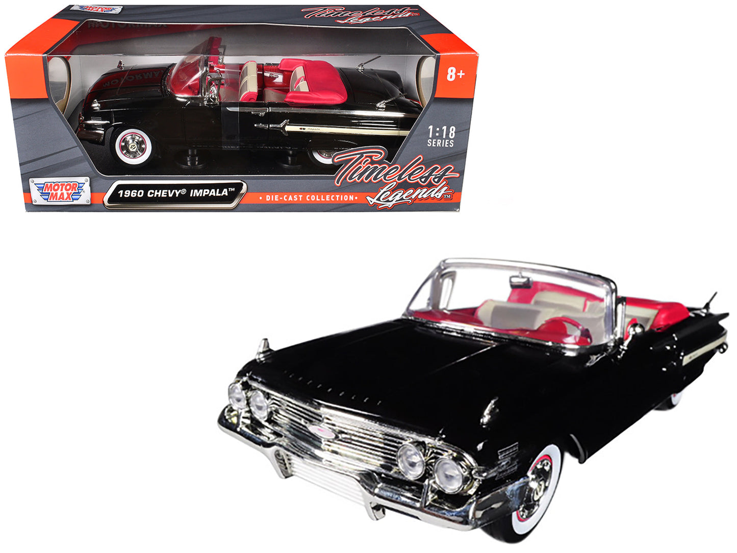 1960 Chevrolet Impala Convertible Black 1/18 Diecast Car Model by Motormax  free shipping USA