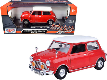 1961-1967 Morris Mini Cooper Red with White Top "Timeless Legends" 1/18 Diecast Model Car by Motormax  free shipping USA