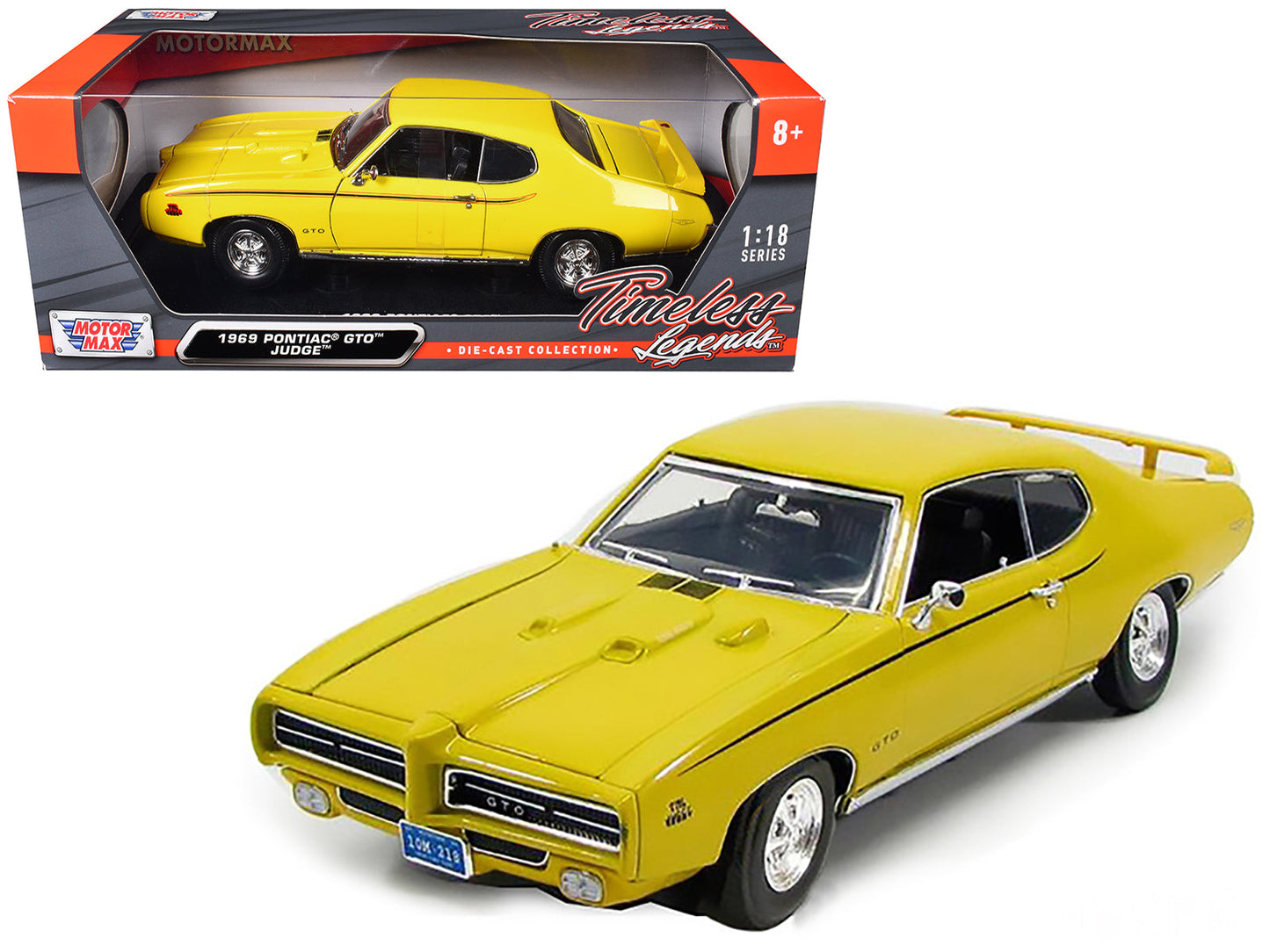 1969 Pontiac GTO Judge Yellow 1/18 Diecast Model Car by Motormax  free shipping USA