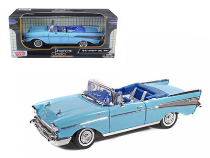1957 Chevrolet Bel Air Convertible Light Blue with Blue Interior 1/18 Diecast Model Car by Motormax  free shipping USA