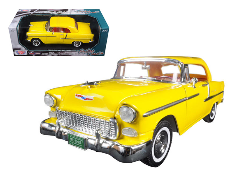 1955 Chevrolet Bel Air Convertible Soft Top Yellow "Timeless Classics" 1/18 Diecast Model Car by Motormax  free shipping USA