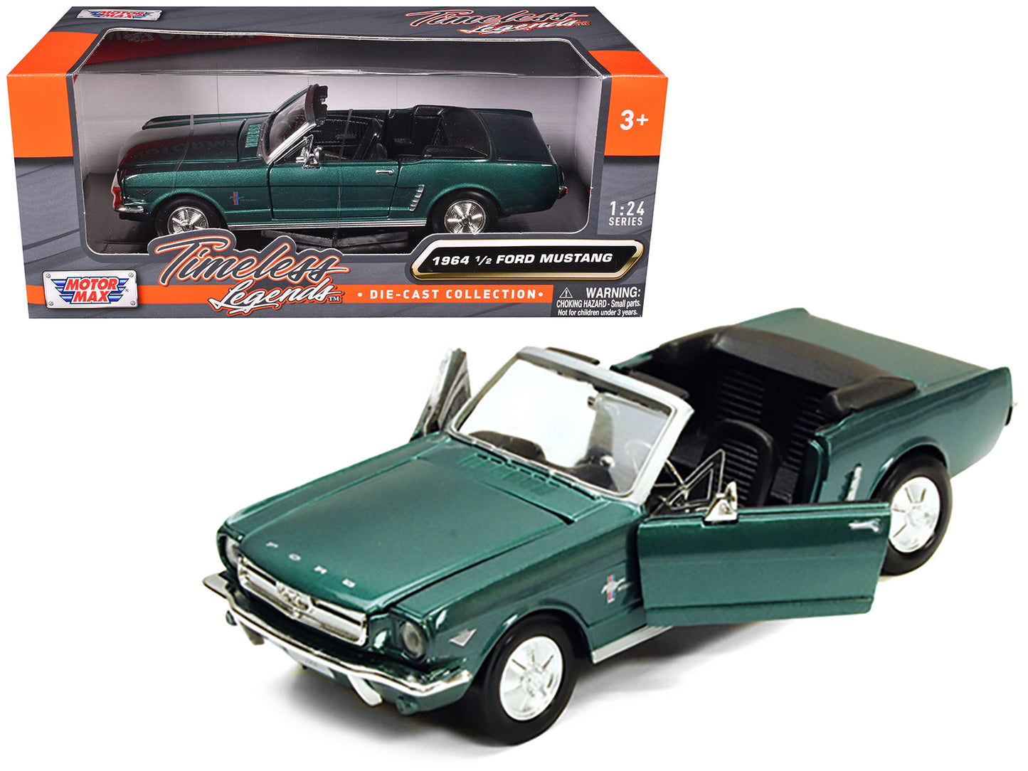 1964 1/2 Ford Mustang Convertible Green Metallic 1/24 Diecast Model Car by Motormax  free shipping USA