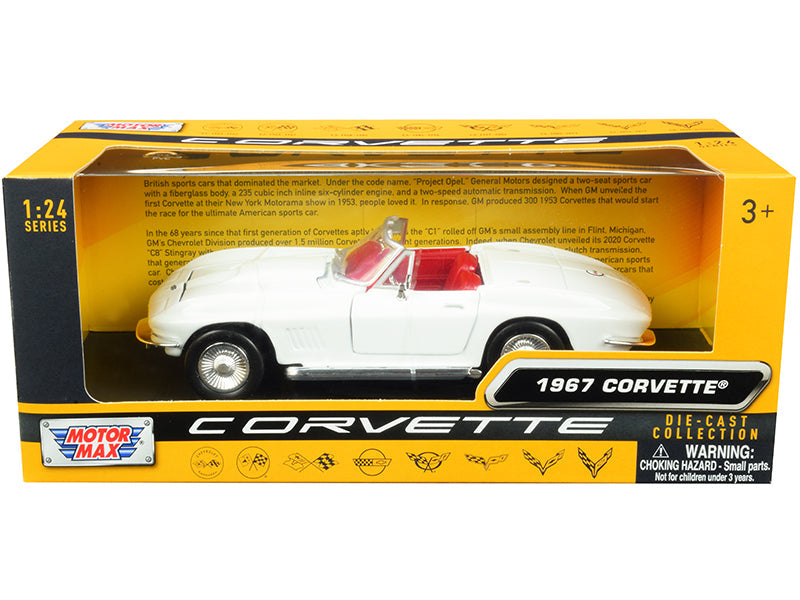 1967 Chevrolet Corvette C2 Convertible White with Red Interior "History of Corvette" Series 1/24 Diecast Model Car by Motormax  free shipping USA