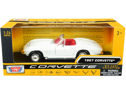 1967 Chevrolet Corvette C2 Convertible White with Red Interior "History of Corvette" Series 1/24 Diecast Model Car by Motormax  free shipping USA