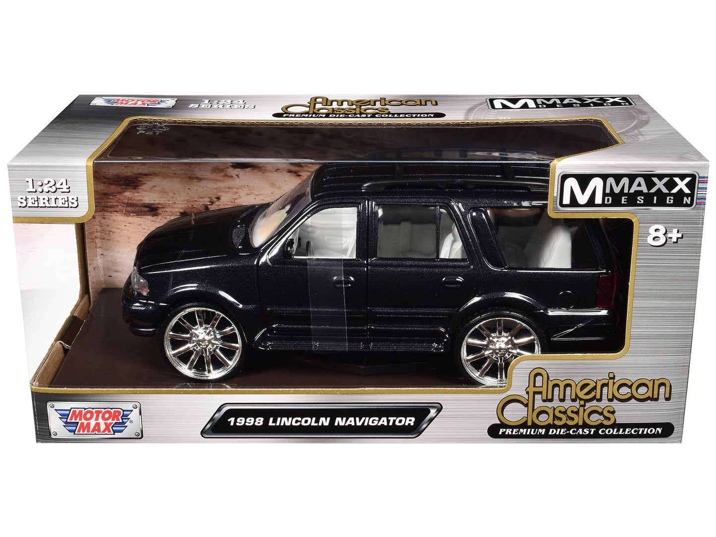 1998 Lincoln Navigator Black Metallic with White Interior "Maxx Design" "American Classics" Series 1/24 Diecast Model Car by Motormax  free shipping USA