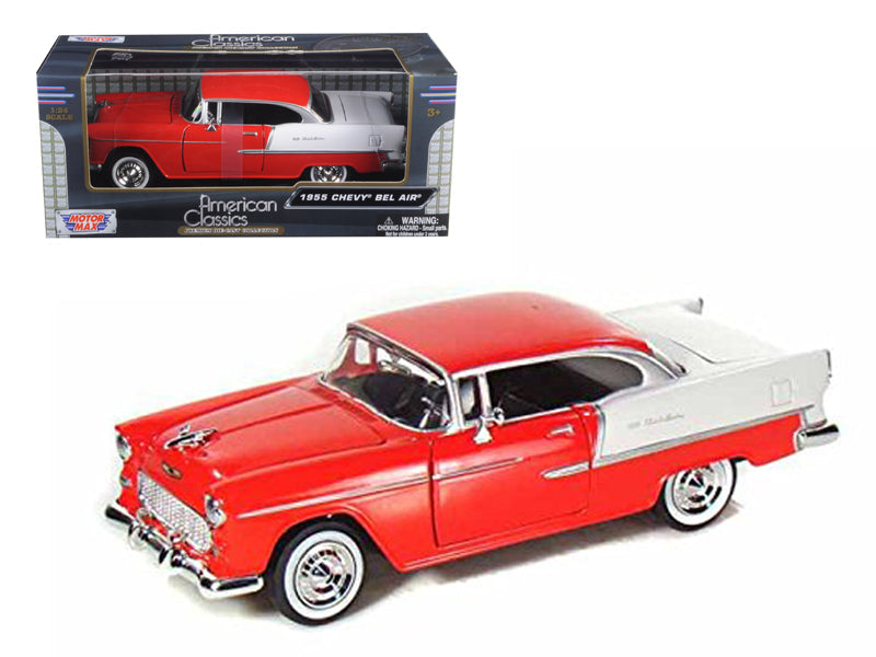 1955 Chevrolet Bel Air Red 1/24 Diecast Model Car by Motormax  free shipping USA