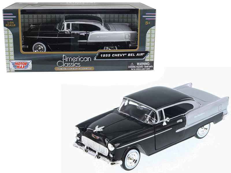 1955 Chevrolet Bel Air Black and Silver 1/24 Diecast Model Car by Motormax