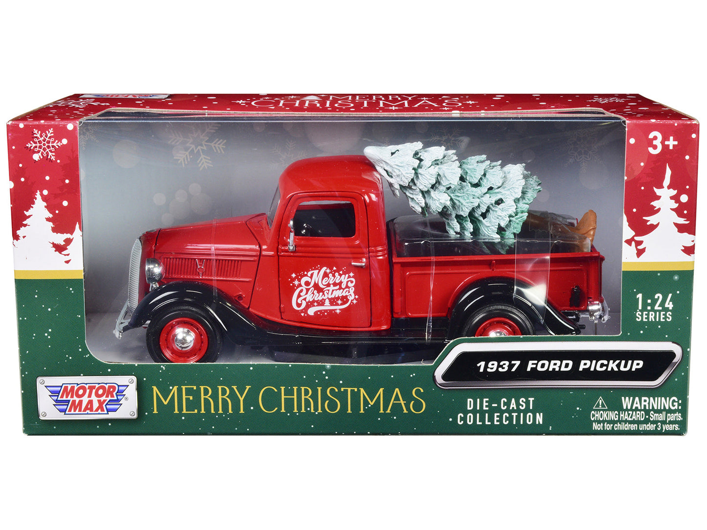 1937 Ford Pickup Truck Red and Black "Merry Christmas" with Tree Accessory 1/24 Diecast Model Car by Motormax  free shipping USA