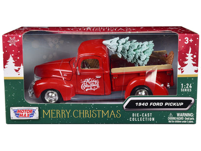 1940 Ford Pickup Truck Red "Merry Christmas" with Tree Accessory 1/24 Diecast Model Car by Motormax  free shipping USA