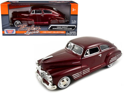 1948 Chevrolet Aerosedan Fleetline Dark Red Metallic 1/24 Diecast Model Car by Motormax  free shipping USA