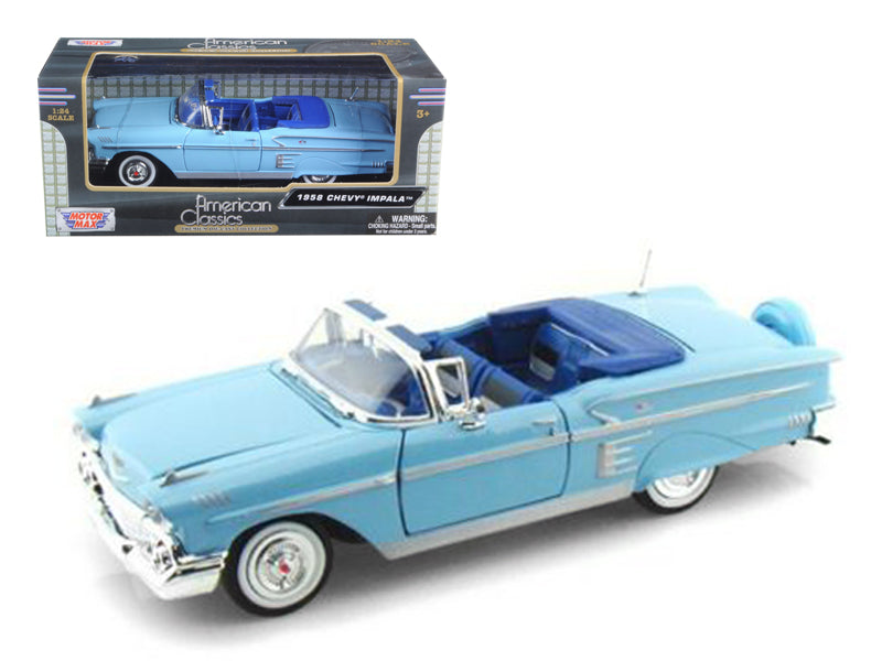 1958 Chevrolet Impala Convertible Blue 1/24 Diecast Model Car by Motormax  free shipping USA