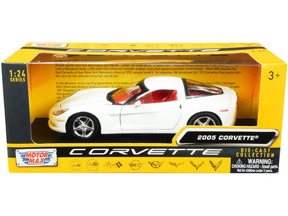 2005 Chevrolet Corvette C6 White with Red Interior "History of Corvette" Series 1/24 Diecast Model Car by Motormax  free shipping USA