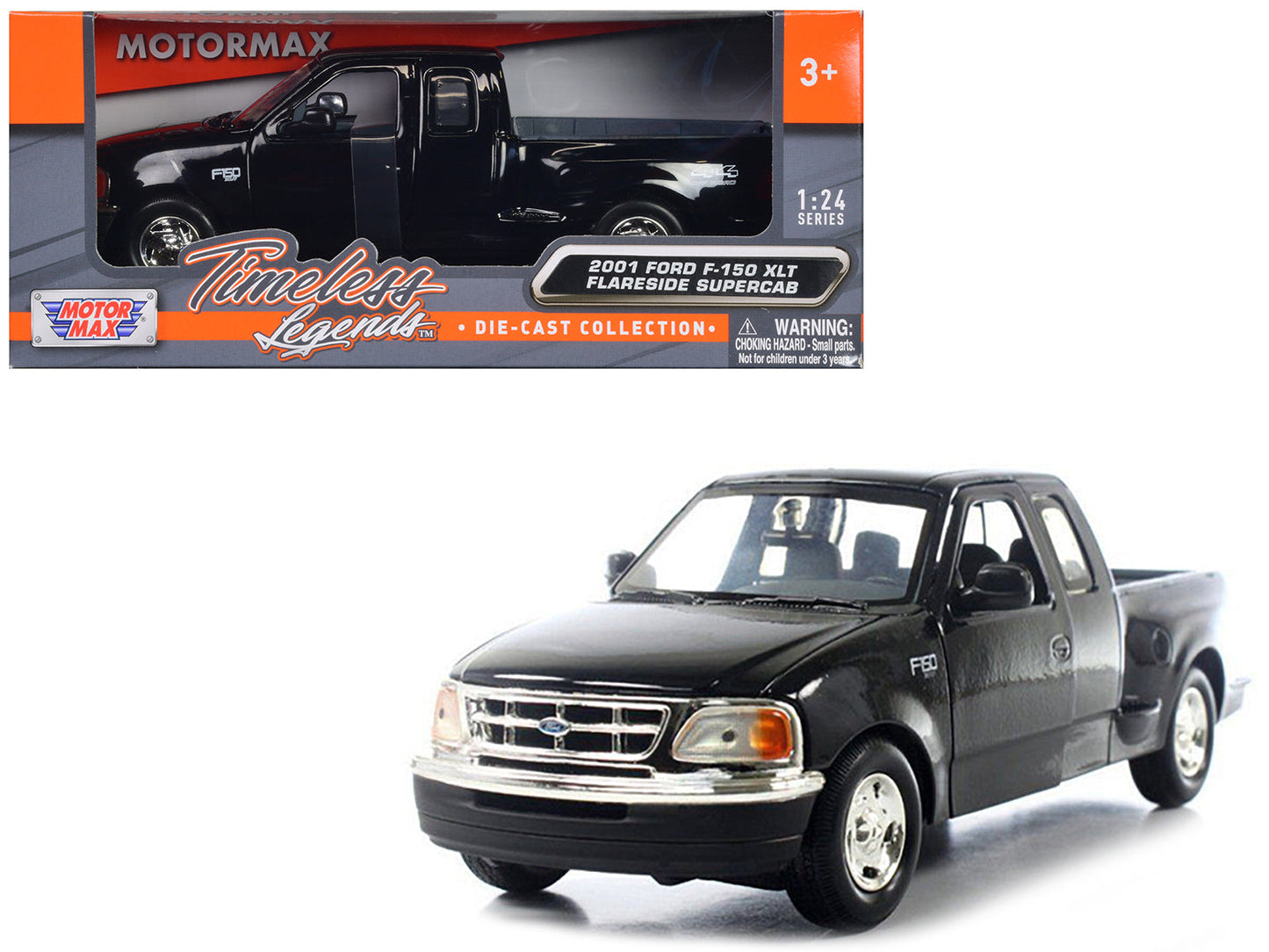 2001 Ford F-150 XLT Flareside Supercab Pickup Truck Black 1/24 Diecast Car Model by Motormax  free shipping USA