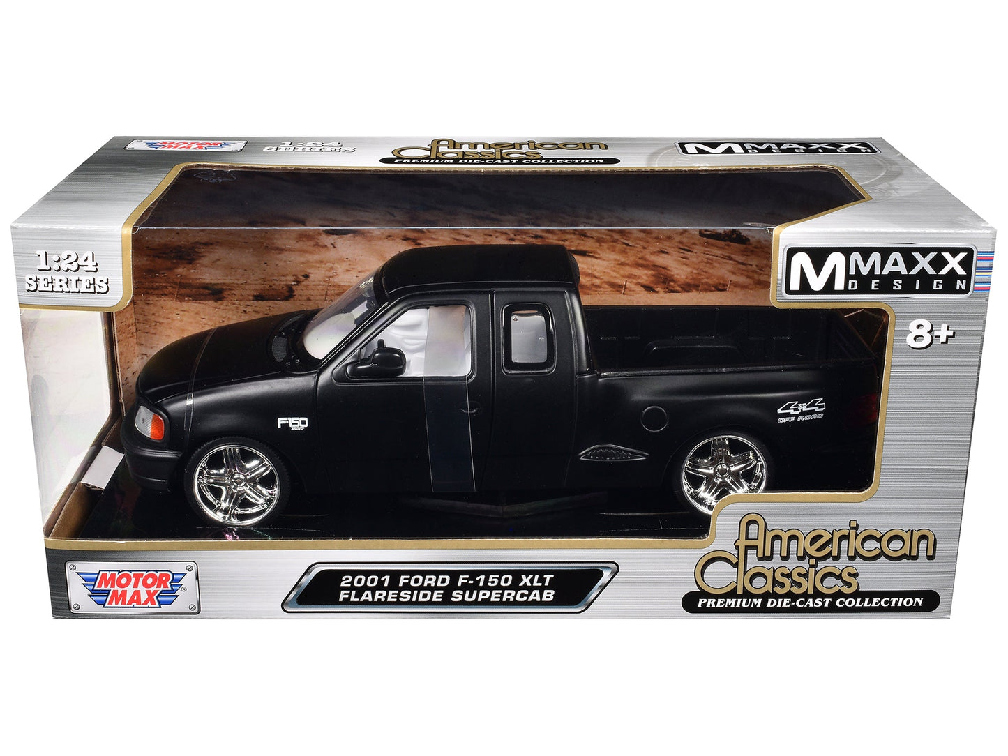 2001 Ford F-150 XLT Flareside Supercab Pickup Truck Matt Black with White Interior "Maxx Design" "American Classics" Series 1/24 Diecast Model Car by Motormax  free shipping USA