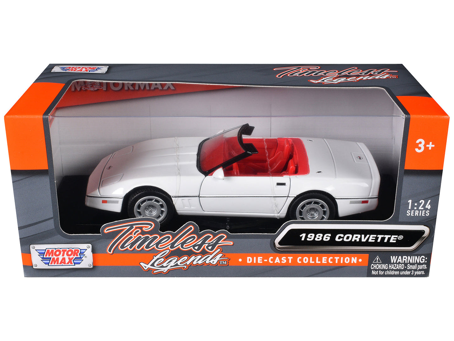 1986 Chevrolet Corvette C4 Convertible White with Red Interior "Timeless Legends" Series 1/24 Diecast Model Car by Motormax  free shipping USA