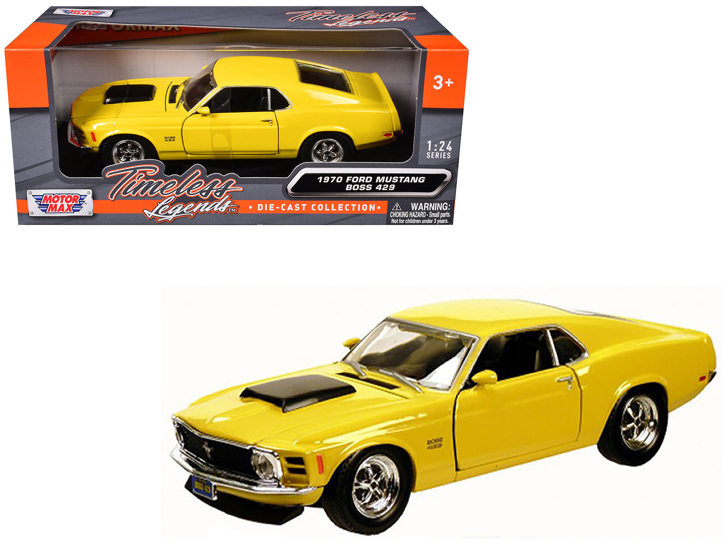 1970 Ford Mustang Boss 429 Yellow 1/24 Diecast Model Car by Motormax  free shipping USA