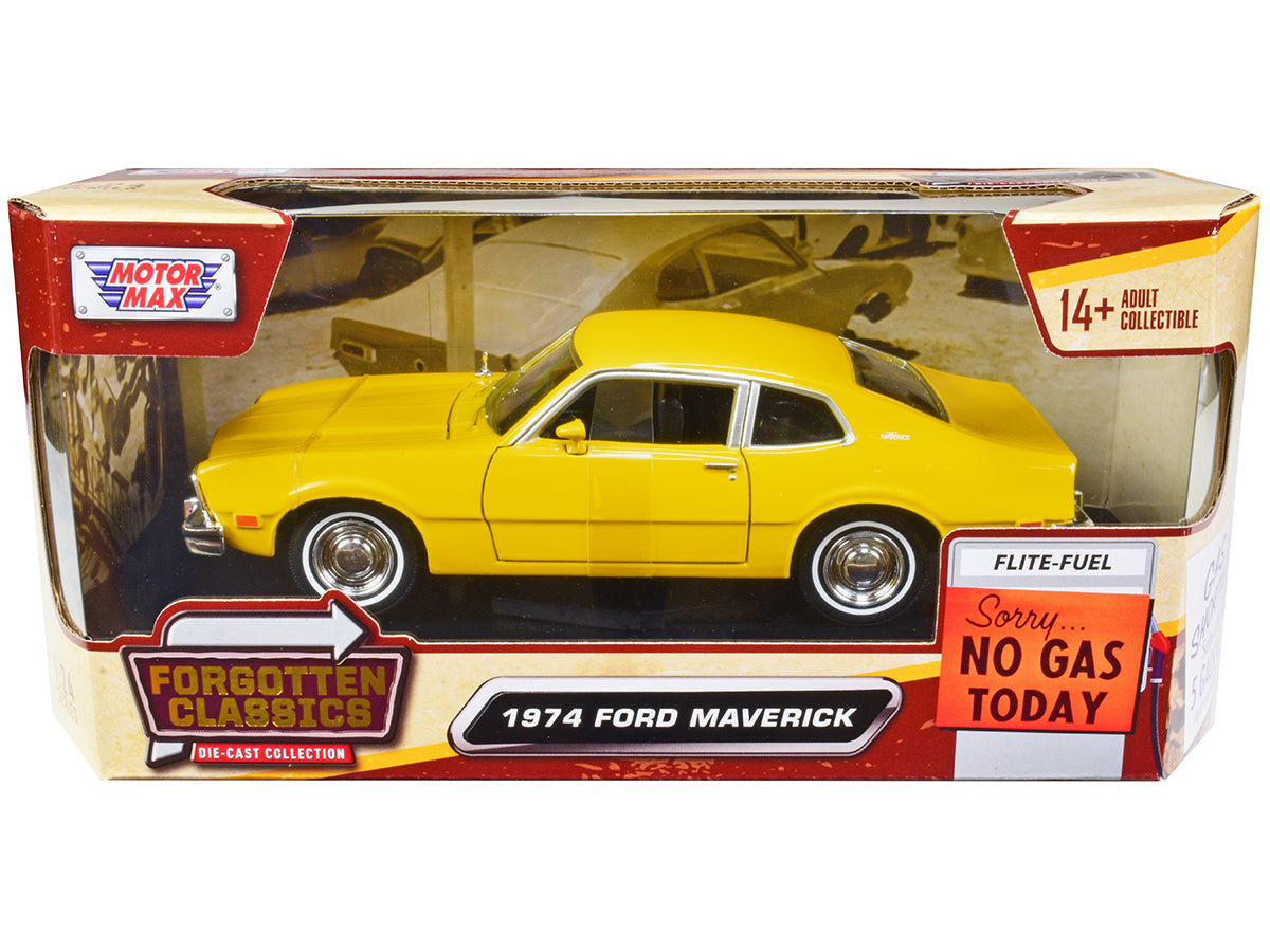 1974 Ford Maverick Yellow "Forgotten Classics" Series 1/24 Diecast Model Car by Motormax  free shipping USA
