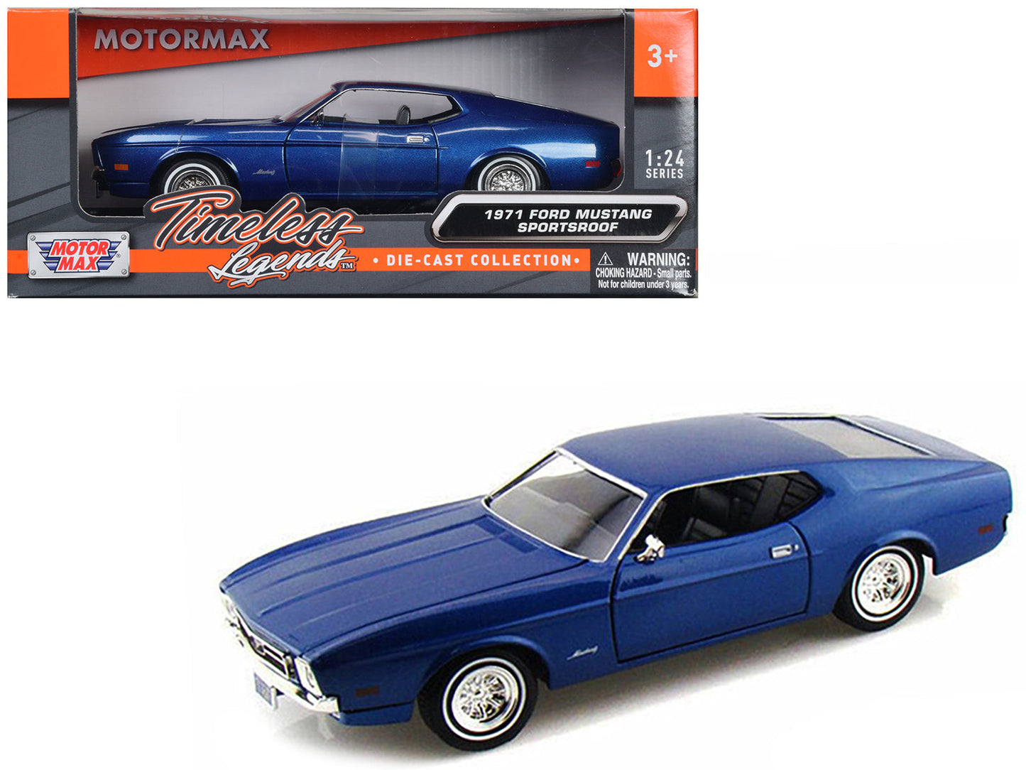 1971 Ford Mustang Sportsroof Blue 1/24 Diecast Model Car by Motormax  free shipping USA