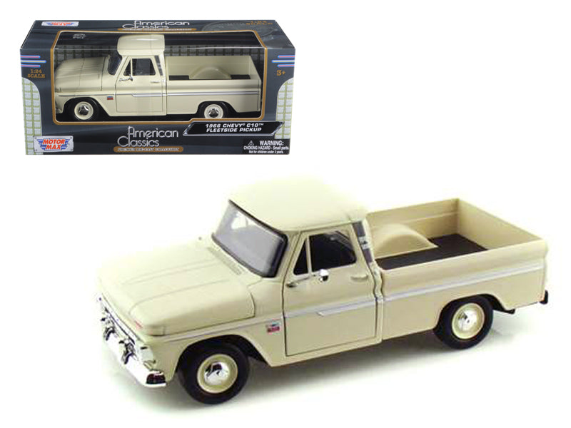 1966 Chevrolet C10 Fleetside Pickup Truck Cream 1/24 Diecast Model Car by Motormax  free shipping USA