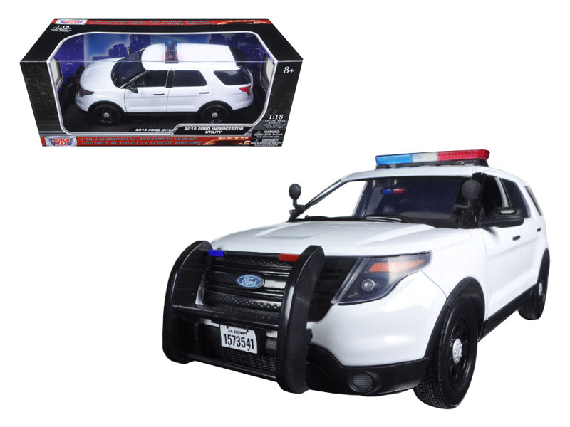 2015 Ford PI Utility Interceptor Police Car with Light Bar Plain White 1/18 Diecast Model Car by Motormax  free shipping USA