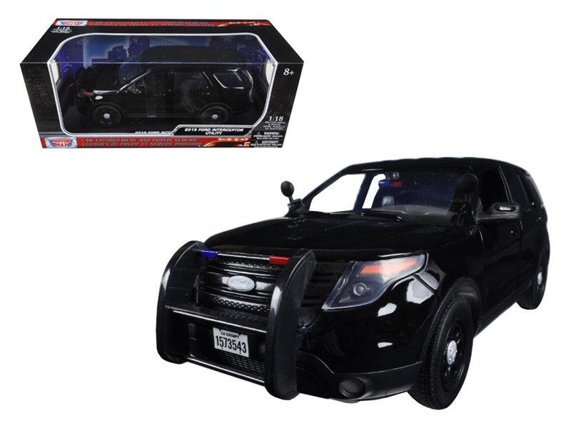 2015 Ford Police Interceptor Utility Special Service Plain Black 1/18 Diecast Model Car by Motormax  free shipping USA