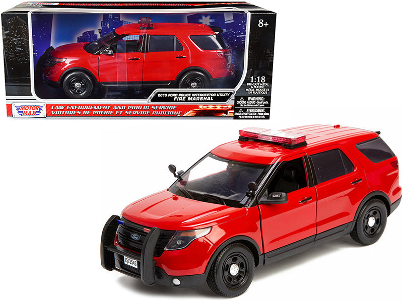2015 Ford Police Interceptor Utility "Fire Marshal" Plain Red 1/18 Diecast Model Car by Motormax  free shipping USA