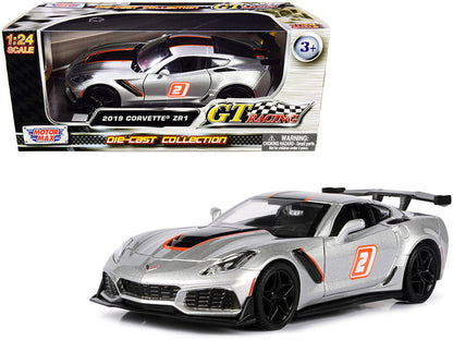 2019 Chevrolet Corvette ZR1 #2 Silver with Black and Orange Stripes "GT Racing" Series 1/24 Diecast Model Car by Motormax  free shipping USA