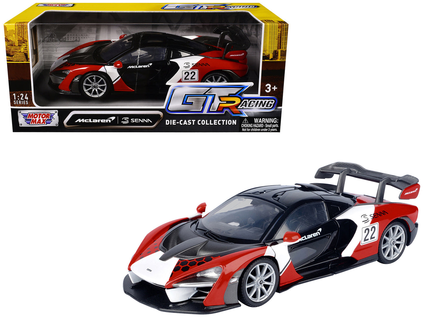 McLaren Senna #22 Black with Red and White Graphics "GT Racing" Series 1/24 Diecast Model Car by Motormax  free shipping USA