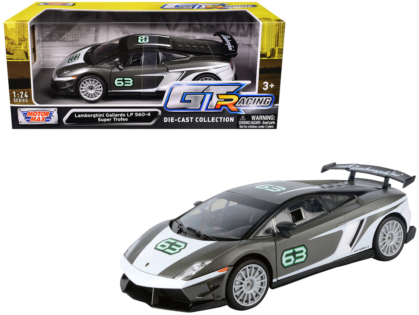Lamborghini Gallardo LP 560-4 Super Trofeo #63 Gray Metallic and White "GT Racing" Series 1/24 Diecast Model Car by Motormax  free shipping USA