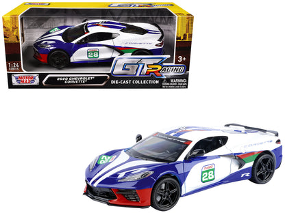 2020 Chevrolet Corvette #28 White with Blue Graphics "GT Racing" Series 1/24 Diecast Model Car by Motormax  free shipping USA