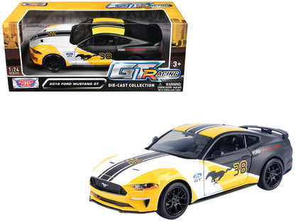 2018 Ford Mustang GT #38 White and Matt Black with Yellow Graphics "GT Racing" Series 1/24 Diecast Model Car by Motormax  free shipping USA