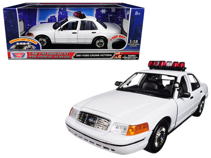 2001 Ford Crown Victoria Police Car Plain White with Flashing Light Bar and Front and Rear Lights and Sounds 1/18 Diecast Model Car by Motormax  free shipping USA