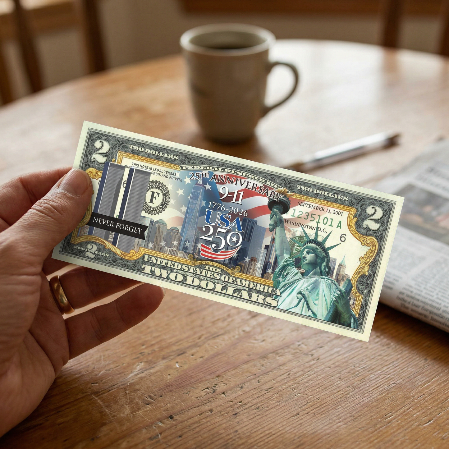 9/11 25th + America's 250th Anniversary Commemorative $2 Bill