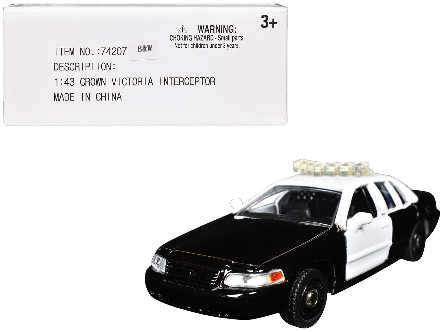 Ford Crown Victoria Police Interceptor Black and White 1/43 Diecast Model Car by Motormax  free shipping USA