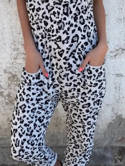 Leopard Sleeveless Jumpsuit with Pockets