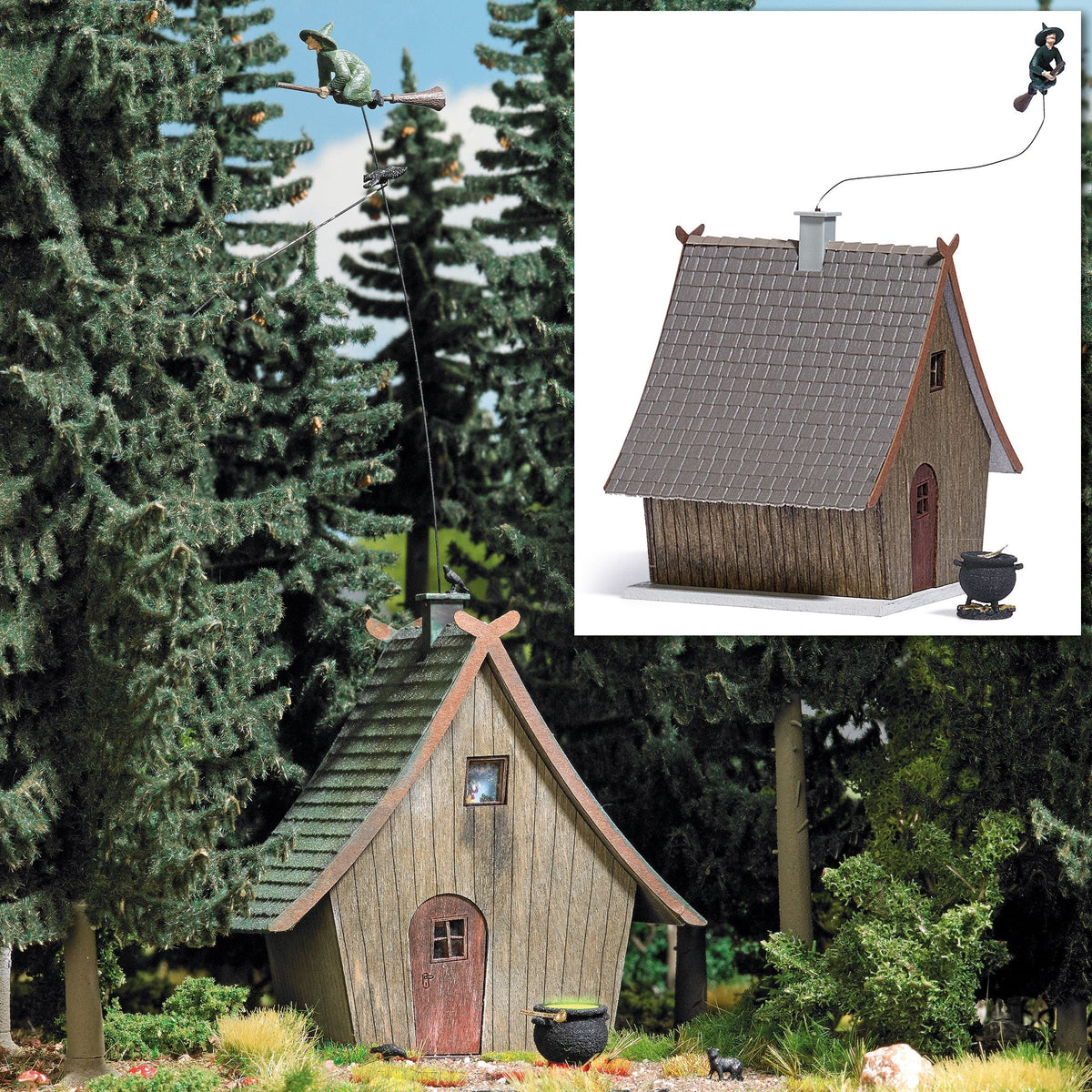 Busch 1679 HO Scale Witch's Cottage w/Flying Witch Kit