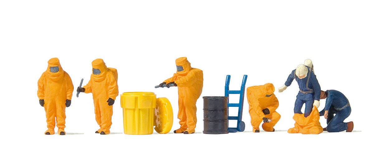 Preiser 10732 HO Scale Firemen in Orange Hazmat Suits Set