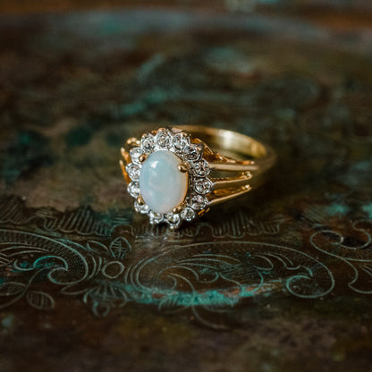 Vintage Jewelry Genuine Stone or Crystal Surrounded by Clear Austrian Crystals Ring Made in the USA by PVD Vintage Jewelry