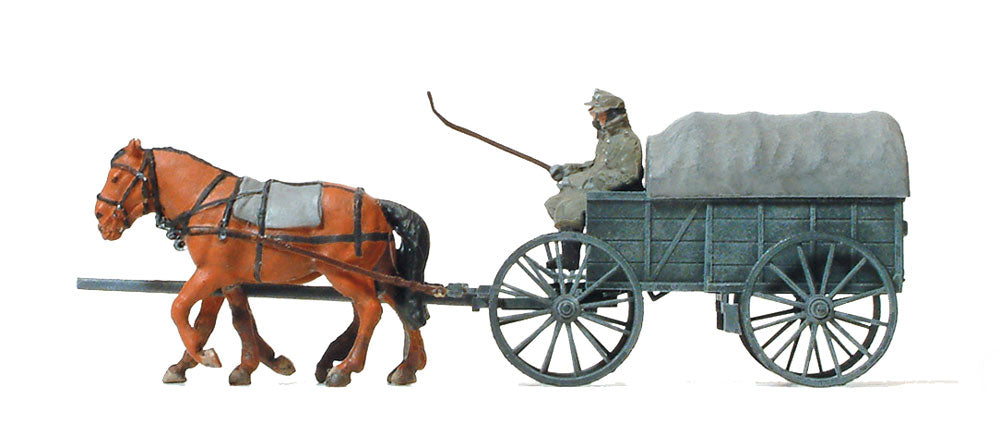 Preiser 16570 HO Scale Hf 1 Field Wagon w/Horses Kit WWII