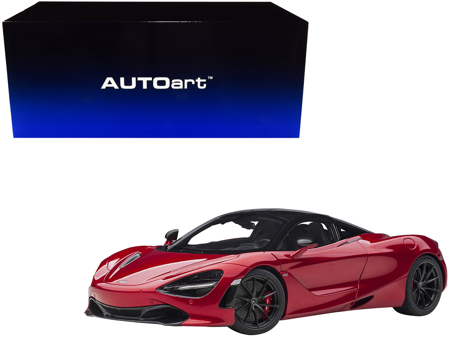 Mclaren 720S Memphis Red Metallic with Black Top and Carbon Accents 1/18 Model Car by Autoart  free shipping USA