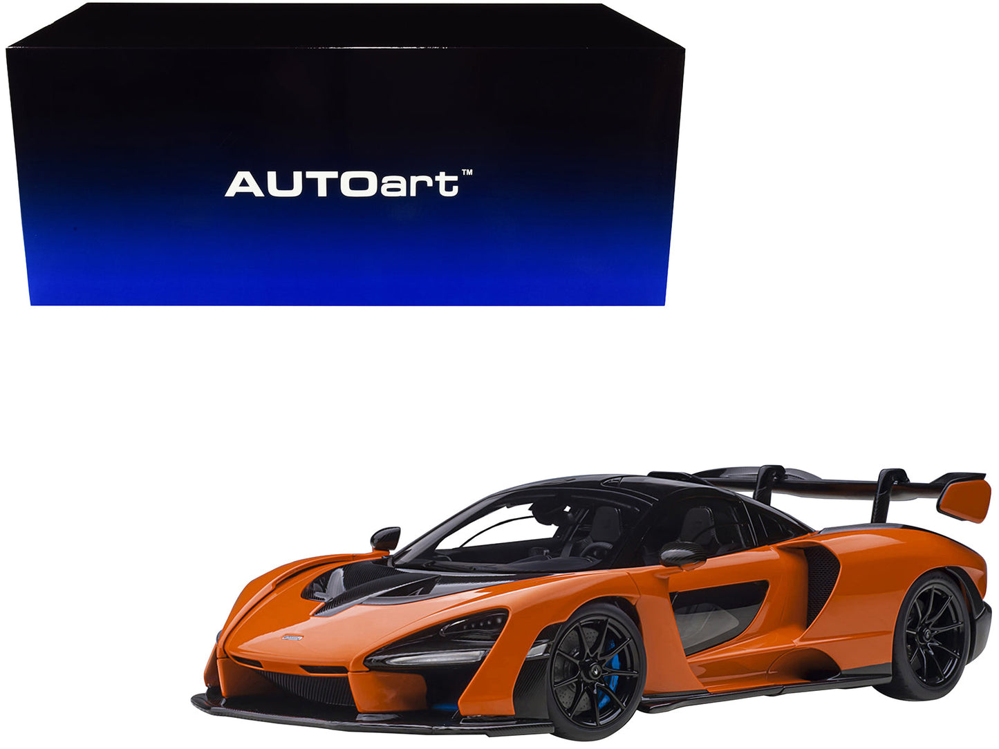 Mclaren Senna Trophy Mira Orange and Black with Carbon Accents 1/18 Model Car by Autoart  free shipping USA