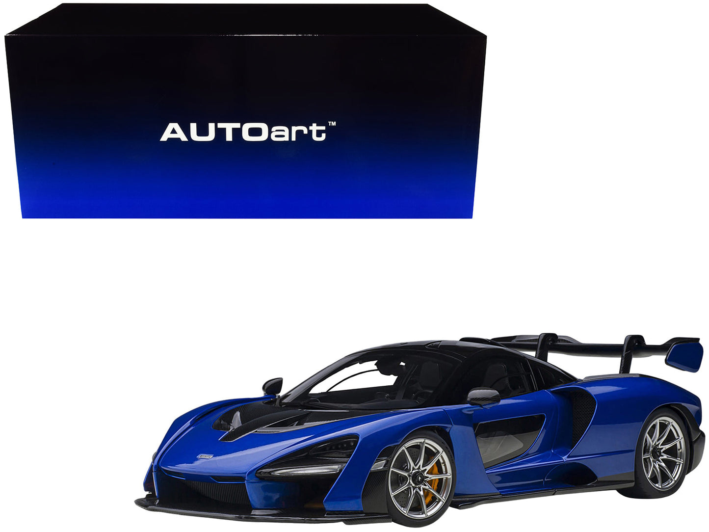 Mclaren Senna Trophy Kyanos Blue and Black with Carbon Accents 1/18 Model Car by Autoart  free shipping USA