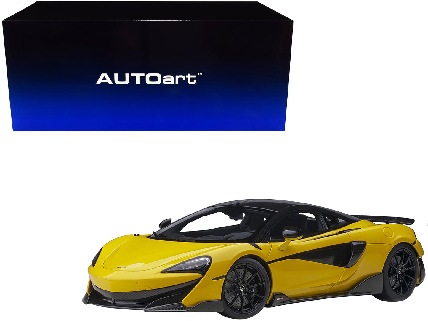 Mclaren 600LT Sicilian Yellow and Carbon 1/18 Model Car by Autoart  free shipping USA