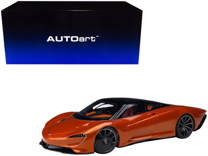 McLaren Speedtail Volcano Orange Metallic with Black Top and Suitcase Accessories 1/18 Model Car by Autoart  free shipping USA