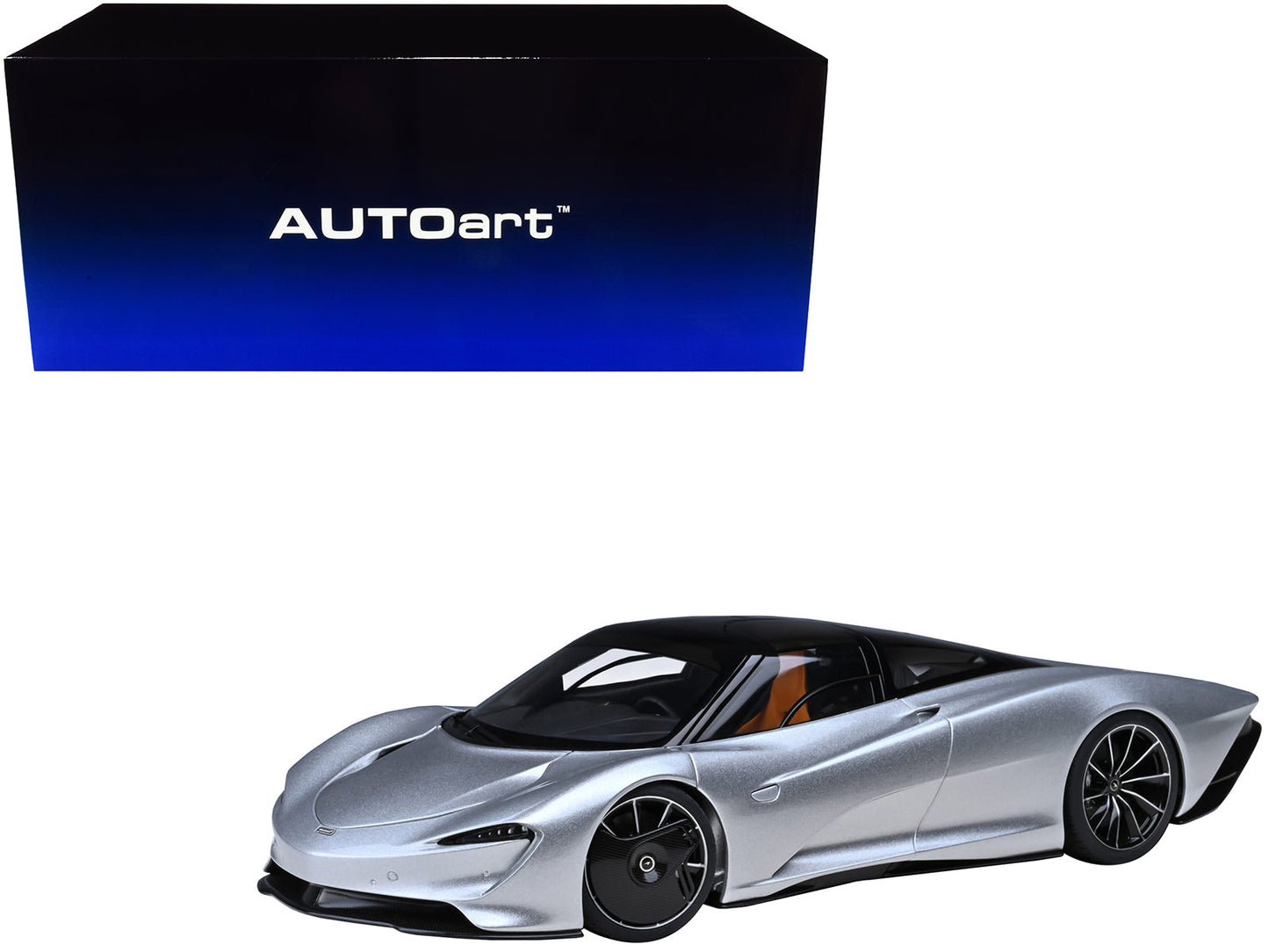McLaren Speedtail Supernova Silver Metallic with Black Top and Suitcase Accessories 1/18 Model Car by Autoart  free shipping USA