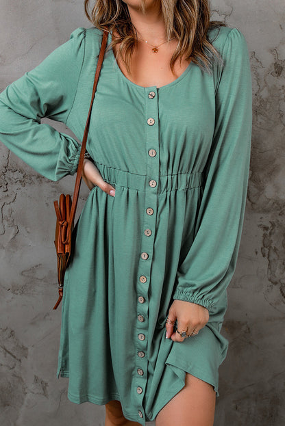 Julianna Button Up High Waist Long Sleeve Dress by Poppy Lee Lane