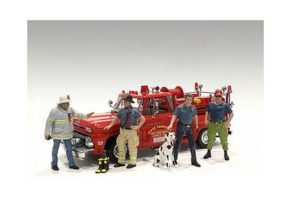 "Firefighters" 6 piece Figure Set (4 Males 1 Dog 1 Accessory) for 1/18 Scale Models by American Diorama  free shipping USA