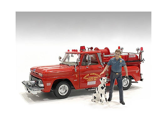 "Firefighters" Fire Dog Training Figures (Trainer and Dog) for 1/18 Scale Models by American Diorama  free shipping USA